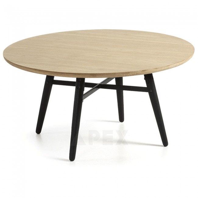 Ava Round Coffee Table Top In White American Oak And Metal