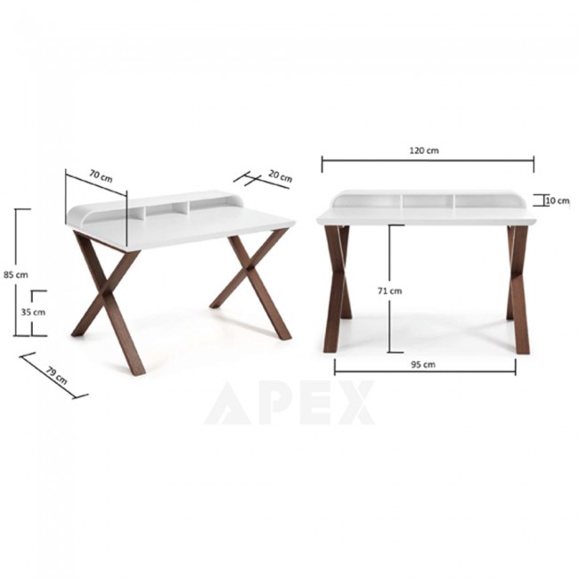 Ciera White Home Office Desk Matt Top Finish Walnut Wooden Legs Ciera White Home Office Desk Matt Top Finish Walnut Wooden Legs 3
