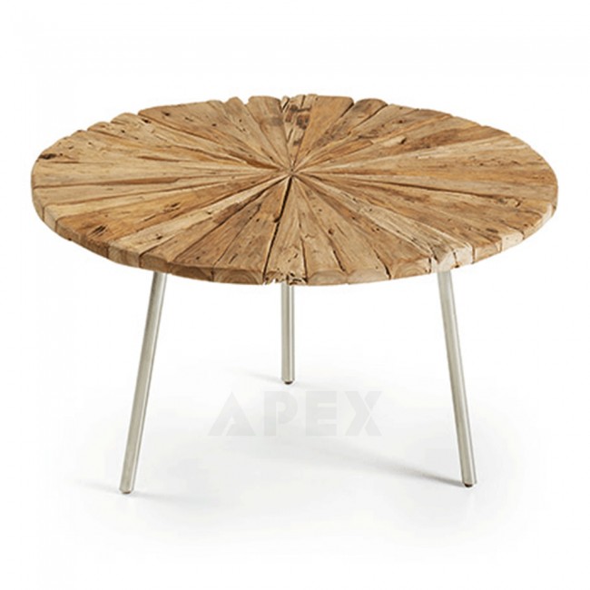 Sieglinde Round Coffee Table Rustic Teak Wood Top Metal Legs - Round Metal Coffee Table Wood Top Sieglinde Round Coffee Table Rustic Teak Wood Top Metal Legs - Round Metal Coffee Table Wood Top