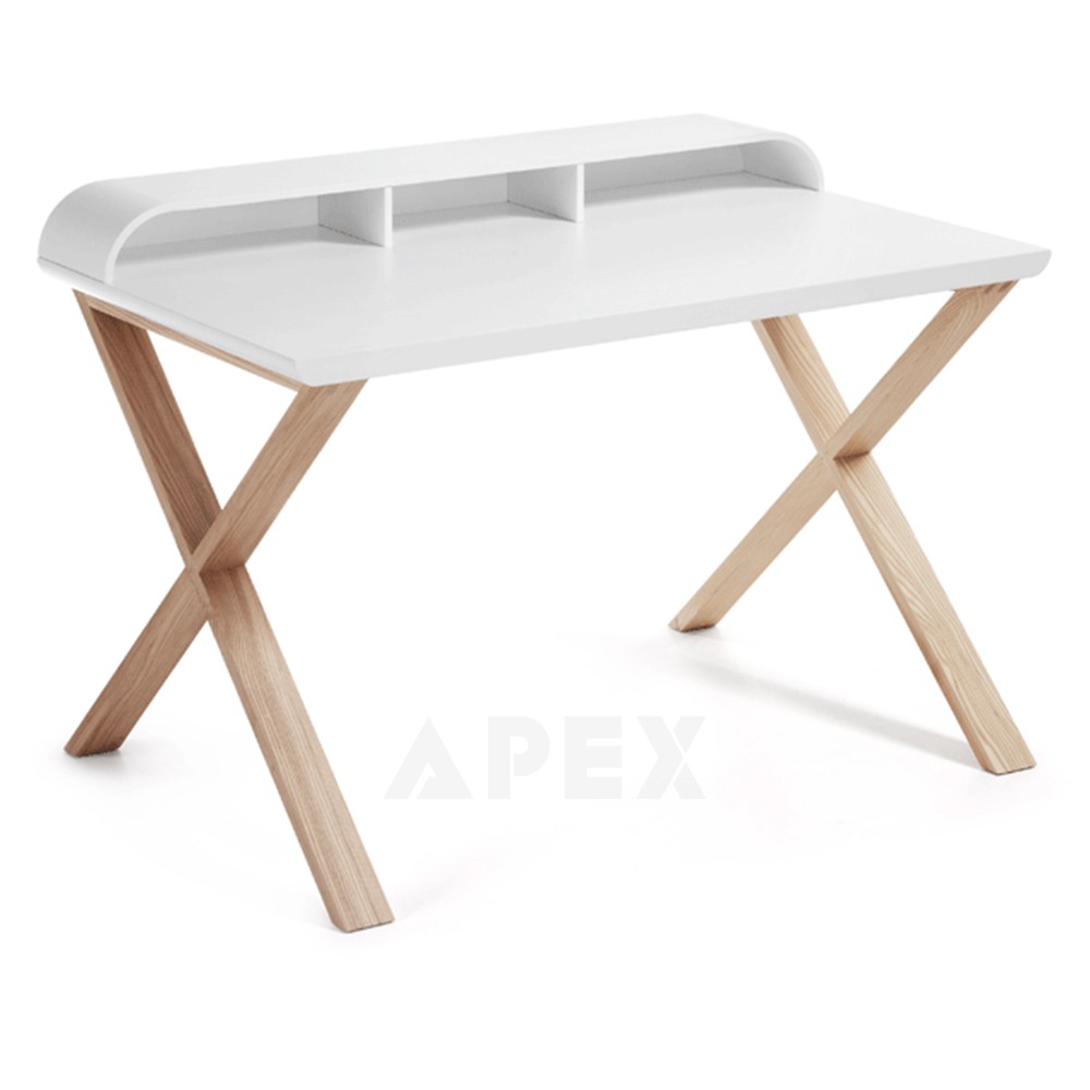 Ciera White Home Office Desk Matt Top Finish Ash Wood Legs Barons