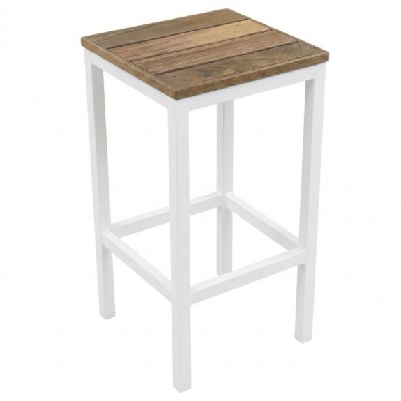 Avoca Beer Garden Outdoor Bar Stool Recycled Blonde Timber Top White 75cm