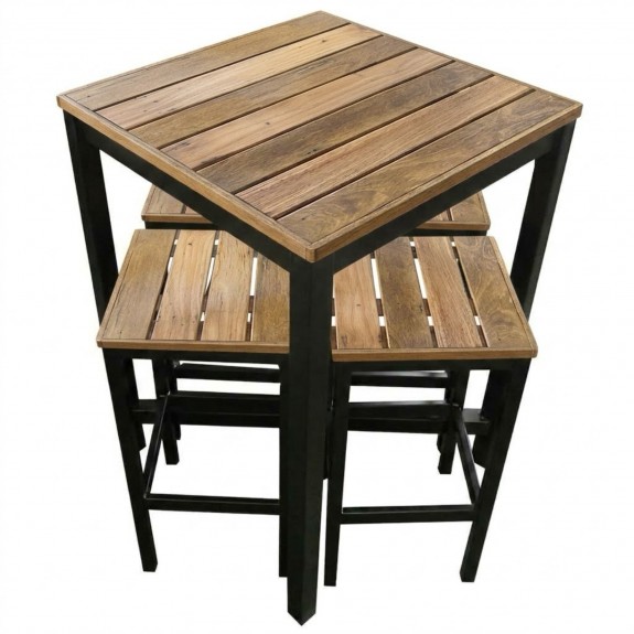 Avoca Beer Garden Outdoor Bar Table and Stools Recycled Blonde Timber Top Black