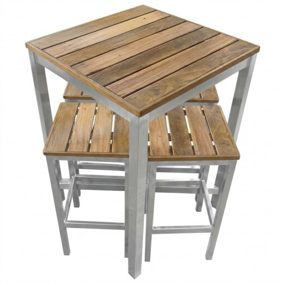 Avoca Beer Garden Outdoor Bar Table and Stools Recycled Blonde Timber Top Silver