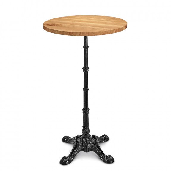 Celestine Vintage Oak Industrial Round Bar Table Black Cast Iron Base