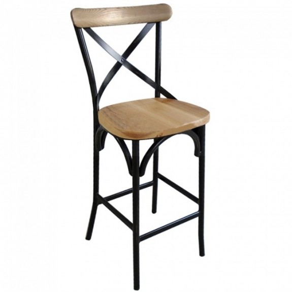 Cross Back Timber Bar Stool with Metal Frame 75cm Apex