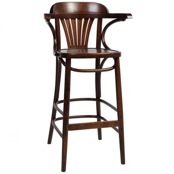 Fan Back Bentwood Bar Stool With Arms, Bar Stool Chairs With Backs And Arms