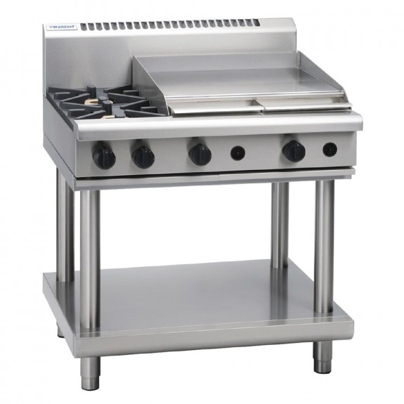 GE866-P Waldorf 900mm Gas Cooktop 2 Burners & 600mm Griddle On Leg Stand - LPG / Propane