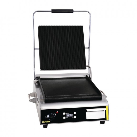 GJ452-A Apuro Jumbo Panini Grill with Ribbed Top Plate & Flat Bottom Plate