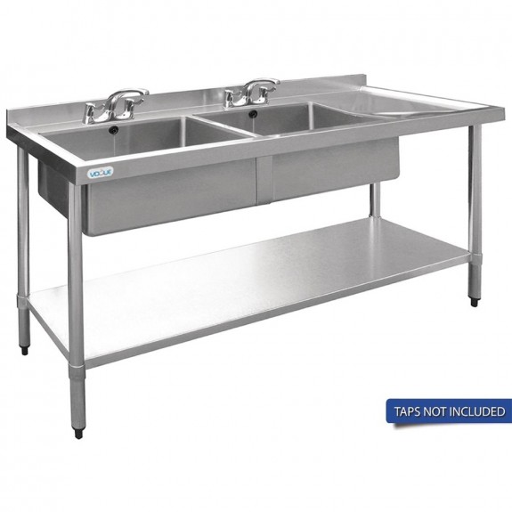 HC919 Vogue Double Bowl Sink R/H Drainer - 1800mm x 700mm (90mm Drain)
