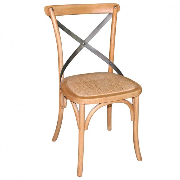 French Provincial Cross Back Dining Chair with Rattan Seat