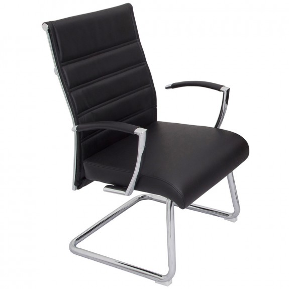 Modern Visitor Chair Black Leather Cantilever