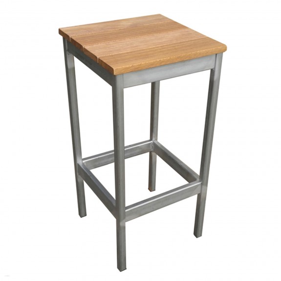 Newport Beer Garden Outdoor Bar Stool Wood Top Silver Frame 75cm