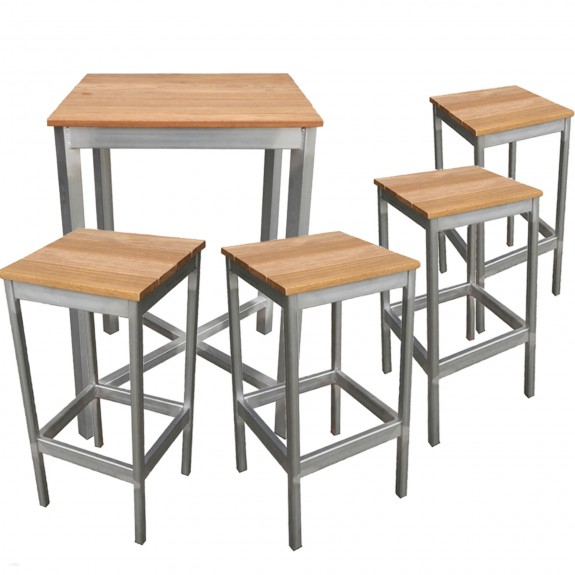 Newport Beer Garden Commercial Outdoor Bar Table and Stools Silver