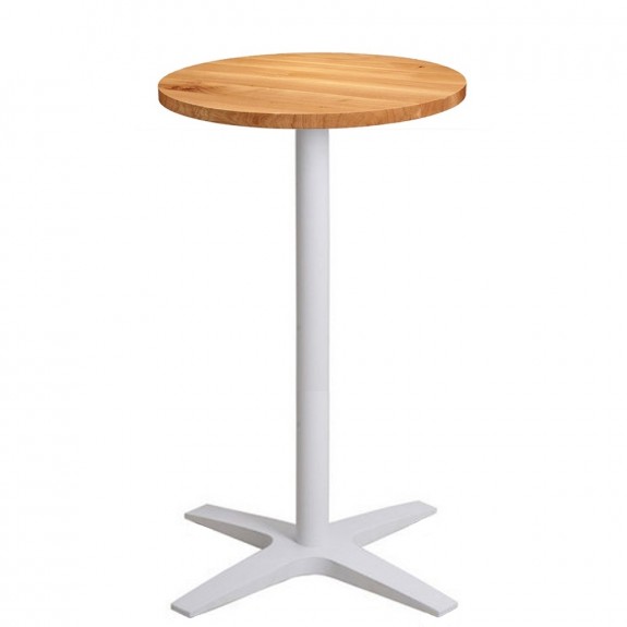 Franziska Oak Bar Table Round Solid Wood Top White Base