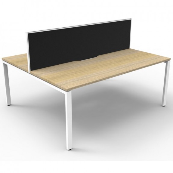 Oak 2 Person Double Sided Workstation with Screens White Legs