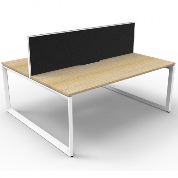 Oak 2 Person Double Sided Workstation with Screens White Loop Legs