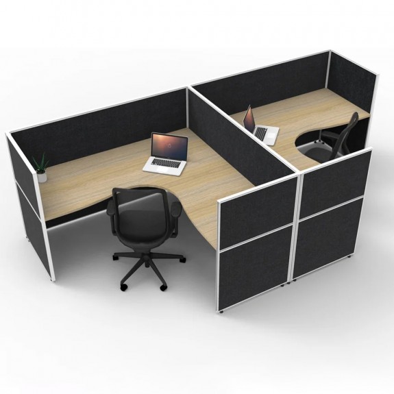 SHUSH30 2 Person Corner T Screen Hung Top Workstation 