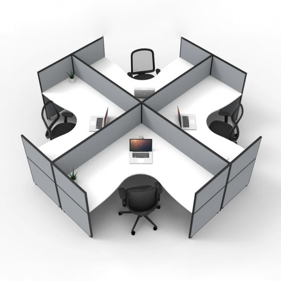 SHUSH30 4 Person Corner X Screen Hung Workstation With Grey AS30SHCX4P1515 NW-12S-GF/BF-1515