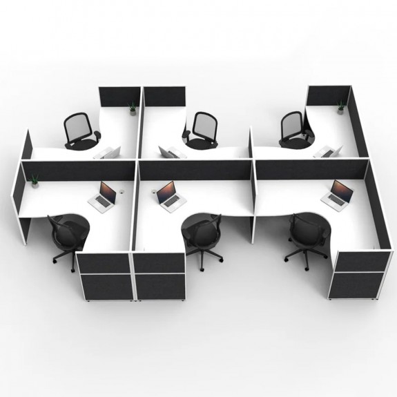 SHUSH30 6 Person Corner F Screen Hung Workstation With Black Screen AS30SHCF6P1515 NW-12S-BF/WF-1515