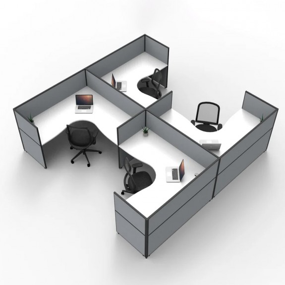 SHUSH30 4 Person Corner H Screen Hung Workstation With Grey Screen AS30SHCH4P1515 NW-12S-GF/BF-1515