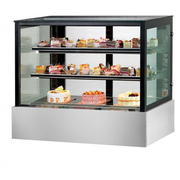 SSU90-2XB FED Black Trim Square Glass Cake Display 2 Shelves 900x700x1100 SSU90-2XB