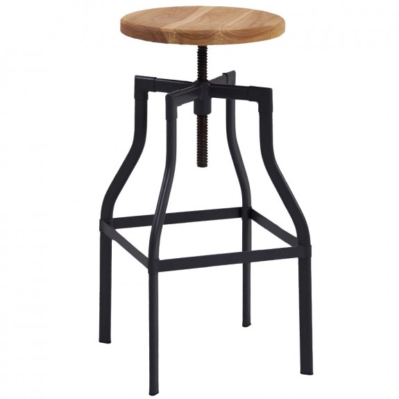 Industrial Metal Turner Bar Stool Ash Timber Seat