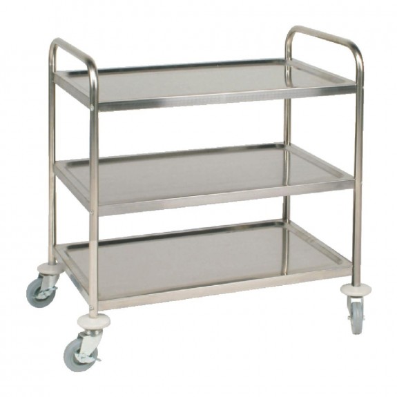 Vogue Stainless Steel 3 Tier Clearing Trolley Medium