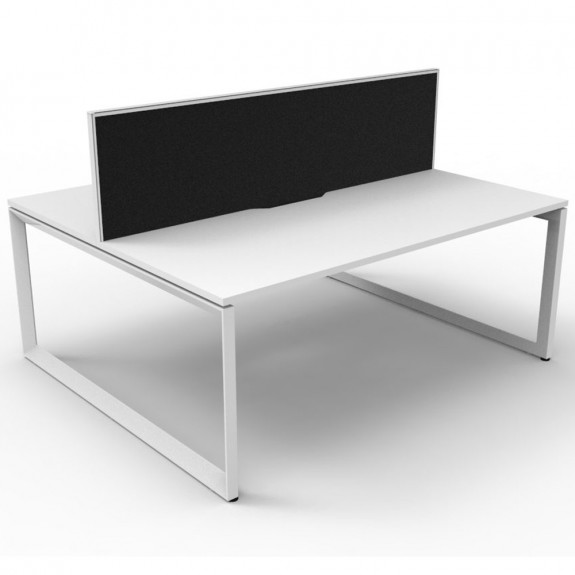 White 2 Person Double Sided Workstation with Screens White Loop Legs