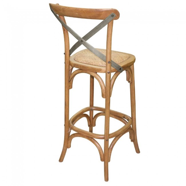 French Provincial Cross Back Bar Stool with Rattan Seat | Apex