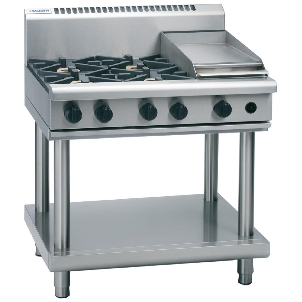 Waldorf 900mm Gas Cooktop 4 Burners & 300mm Griddle On Leg Stand