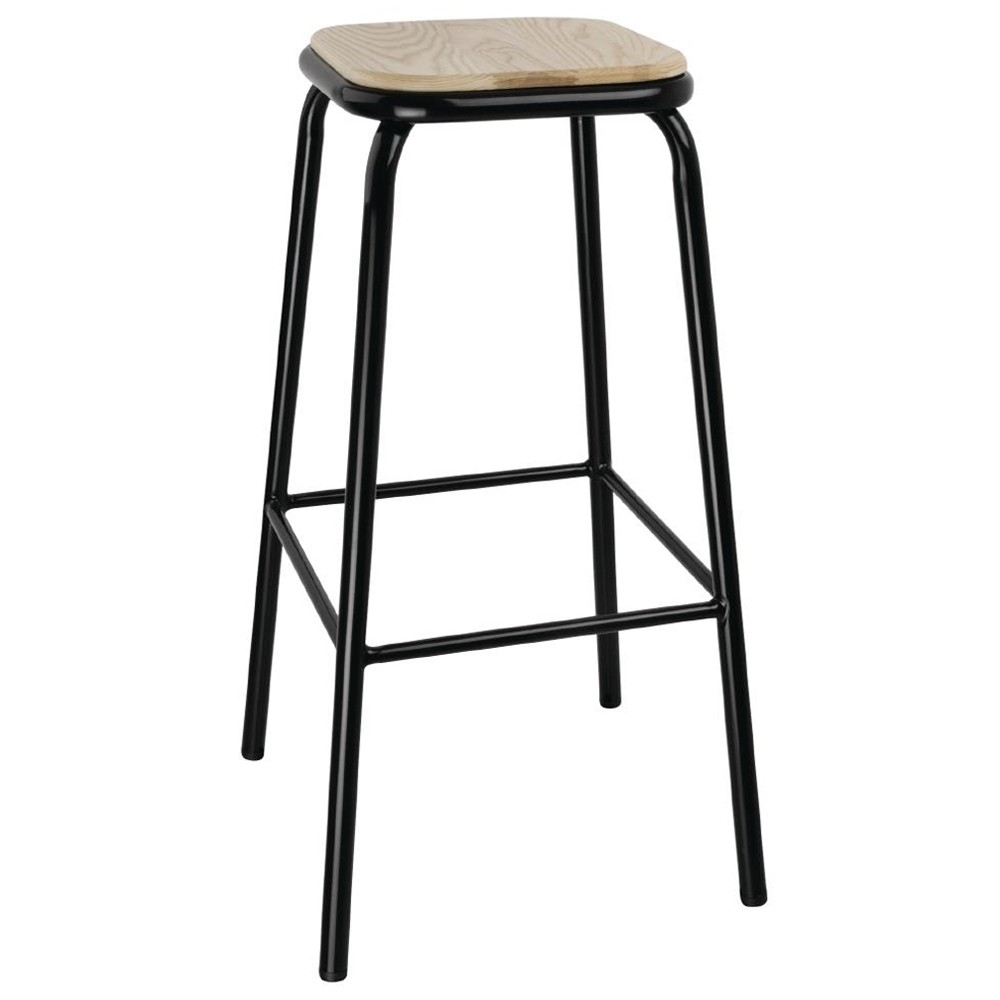 Industrial Bar Stool Stackable Metal with Wooden Seat 75cm Apex