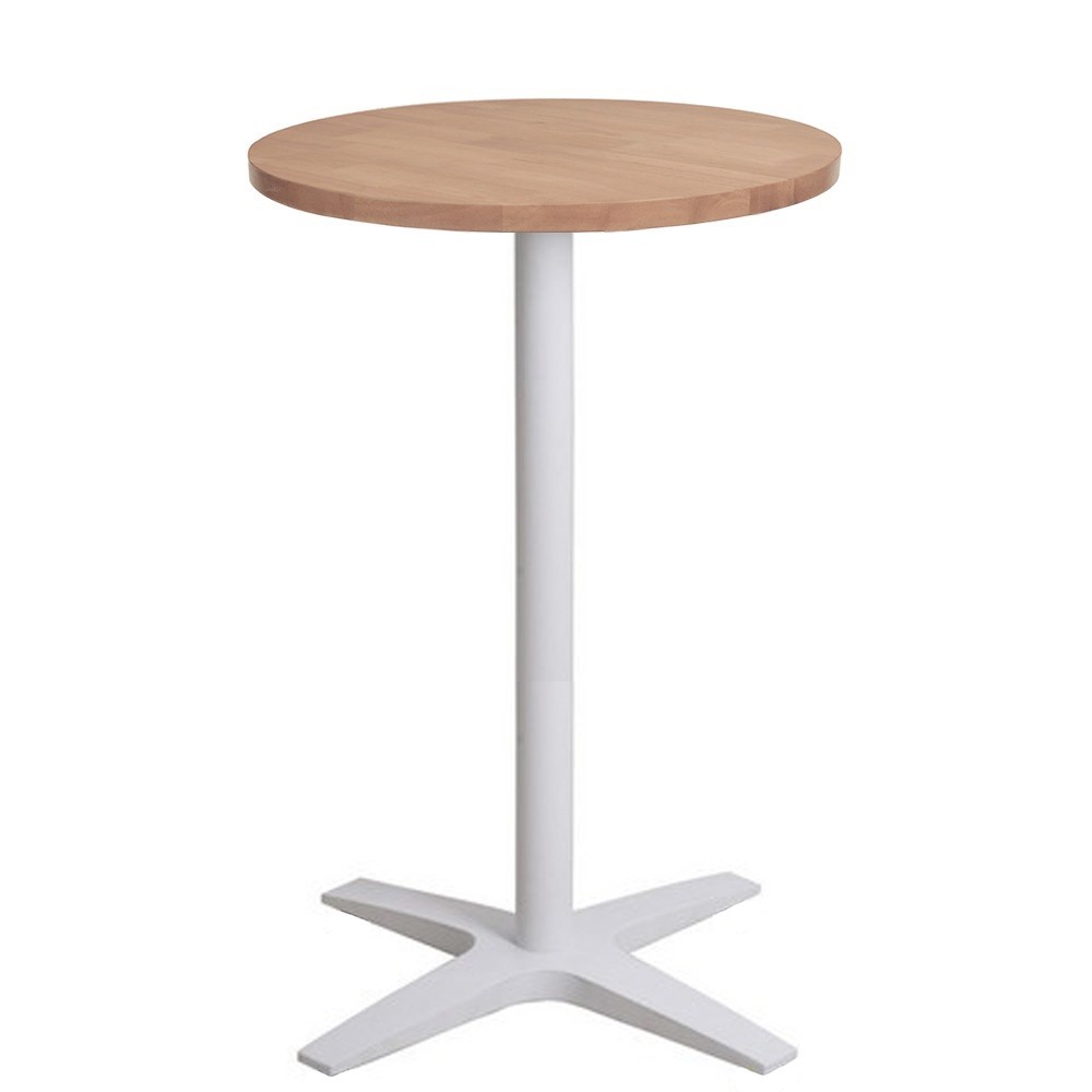 Nordic Round Bar Table Solid Wood Top White Base Apex