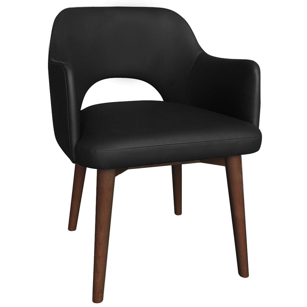 Scandi Tub Chair Black Vinyl Walnut Legs ONLY 4 LEFT Apex