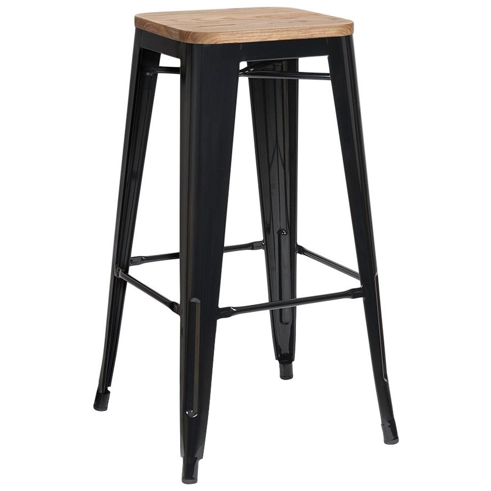 Tolix Bar Stools with Wooden Seats 77cm Apex