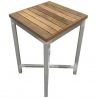 Avoca Beer Garden Outdoor Bar Table Recycled Blonde Timber Square Top Silver Frame