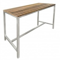 Avoca Beer Garden Outdoor Bar Table Recycled Blonde Timber Top Silver Frame