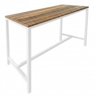 Avoca Beer Garden Outdoor Bar Table Recycled Blonde Timber Top White Frame