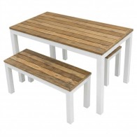 Avoca Beer Garden Outdoor Table and Bench Set Recycled Blonde Timber White Frame