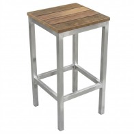Avoca Beer Garden Outdoor Bar Stool Recycled Blonde Timber Top Silver 75cm