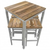 Avoca Beer Garden Outdoor Bar Table and Stools Recycled Blonde Timber Top Silver