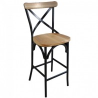 Cross Back Timber Bar Stool with Metal Frame 75cm