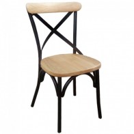 Cross Back Timber Dining Chair with Metal Frame
