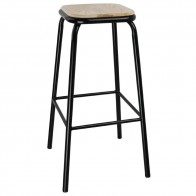 Industrial Bar Stool Stackable Metal with Wooden Seat 75cm
