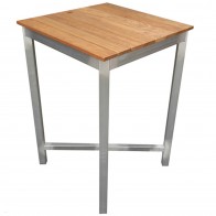Newport Beer Garden Outdoor Bar Table Wood Square Top Silver Frame