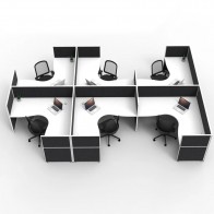 SHUSH30 6 Person Corner F Screen Hung Top Workstation 