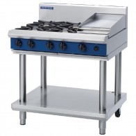 Blue Seal 900mm Gas Cooktop 4x Burners & 300mm Griddle On Leg Stand - Natural Gas GE831-N