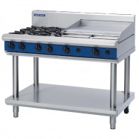 Blue Seal 1200mm Gas Cooktop 4 Burners & 600mm Griddle On Leg Stand - LPG / Propane GE834-P
