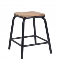 Industrial Low Stool Stackable Metal with Wooden Seat