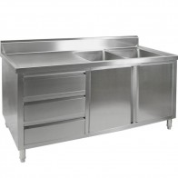 Modular Systems Kitchen Tidy Premium Stainless Steel Cabinet With Double Sinks, Doors & Drawers