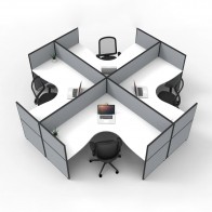SHUSH30 4 Person Corner X Screen Hung Top Workstation 